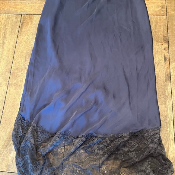 Free People Lace-Trim High-Low Satin Skirt in Navy - Picture 5 of 9